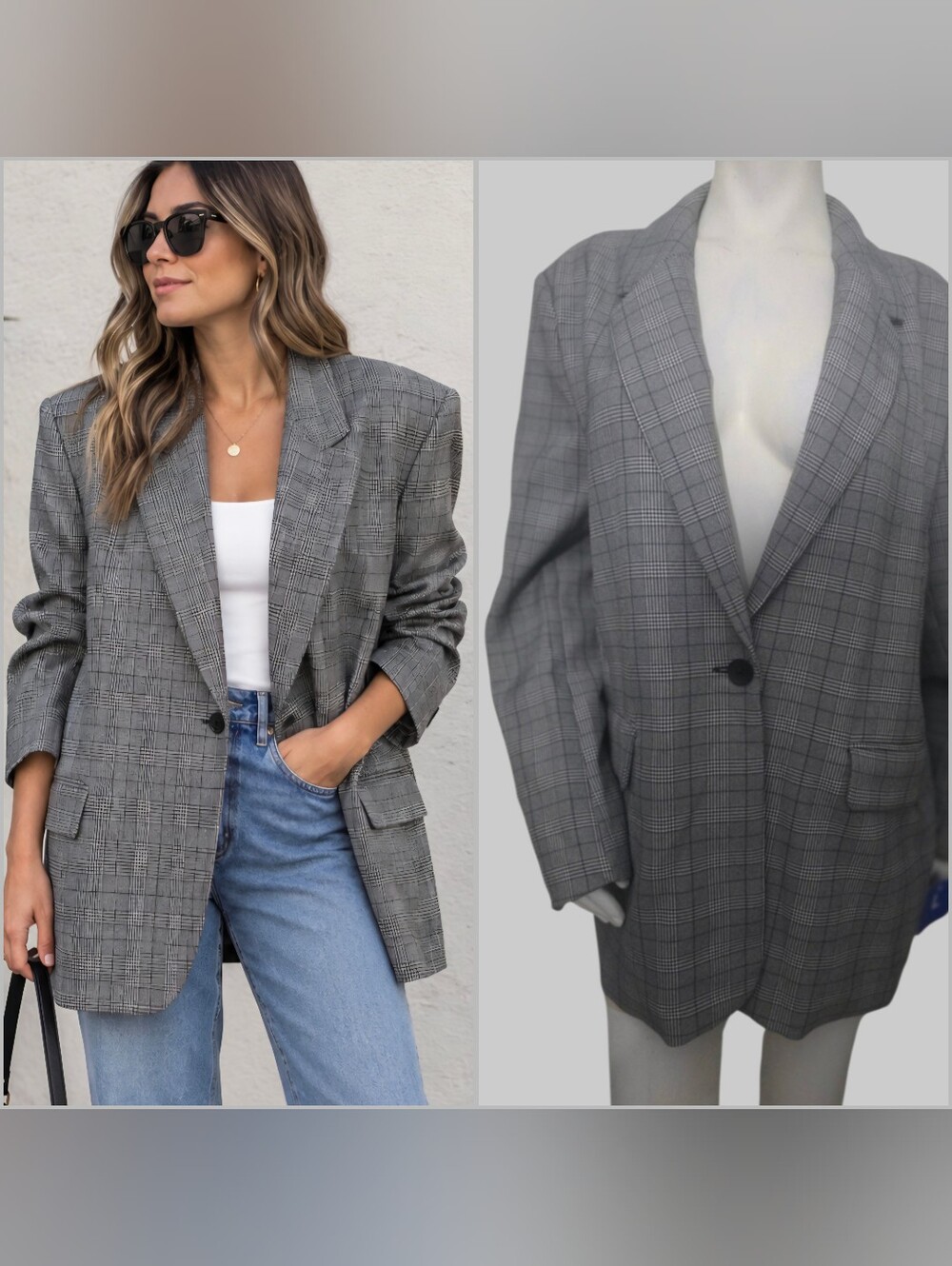 Steve Madden Gray Plaid Oversized Blazer